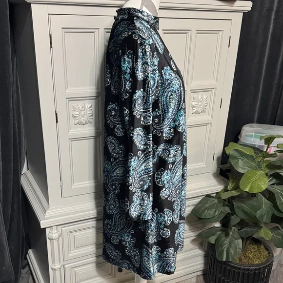 Sandra Darren Black and Blue Paisley Velvet Dress Size 8 - Picture 4 of 10